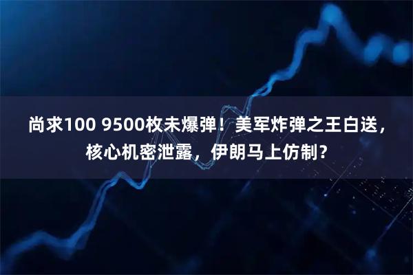 尚求100 9500枚未爆弹!美军炸弹之王白送,核心机密泄露,伊朗马上仿制?